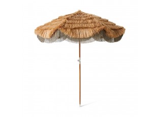 Hnědý rafiový slunečník s třásněmi Serengeti - Ø 192*230 cm