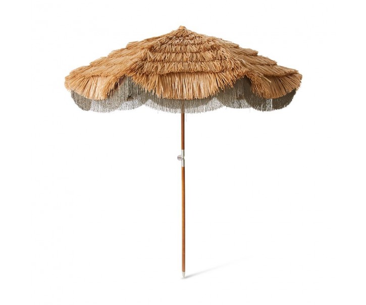 Hnědý rafiový slunečník s třásněmi Serengeti - Ø 192*230 cm HKLIVING