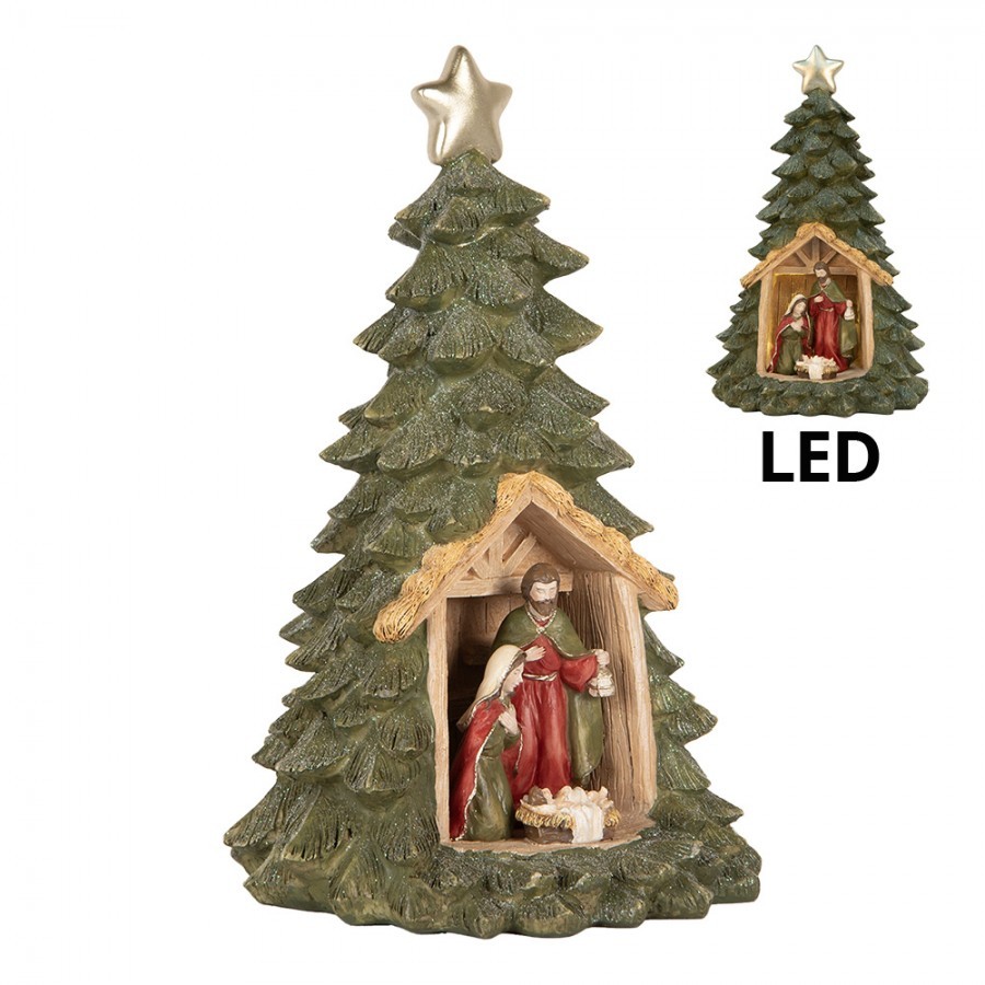 Vánoční dekorace stromek se svatou rodinou a Led - Ø 15*24 cm Clayre & Eef Vánoční dekorace stromek se svatou rodinou a Led - Ø 15*24 cm Clayre & Eef
