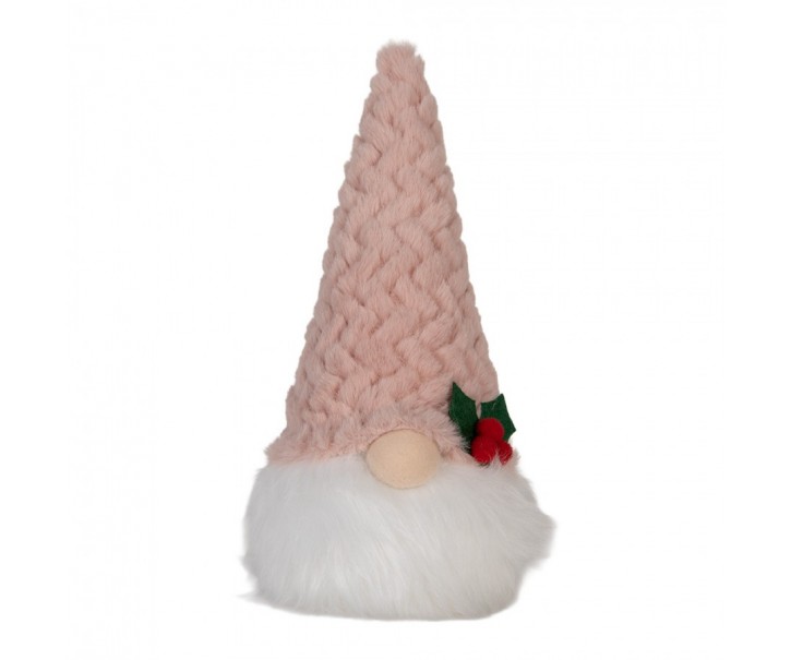 Vánoční svítící dekorace skřítek Gnome LED v růžové čepici - 10*10*25 cm/ 3AA Clayre & Eef