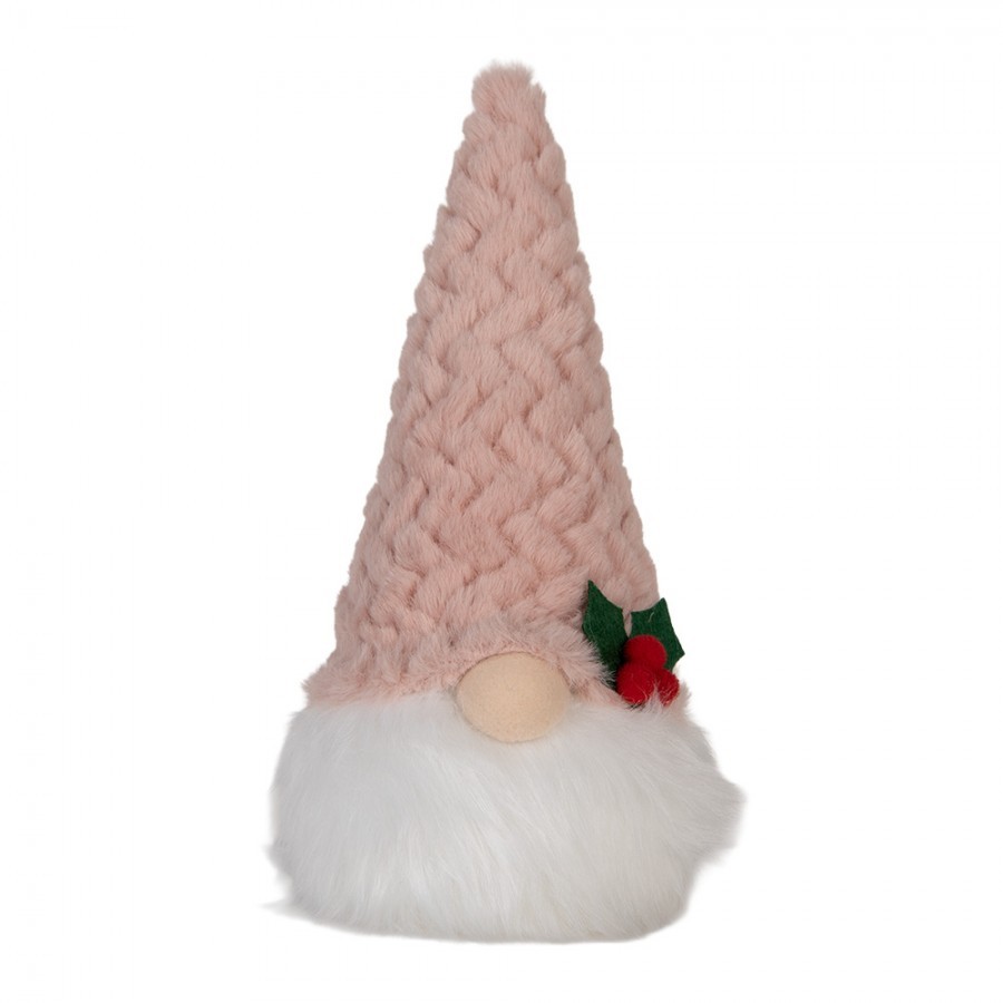 Vánoční svítící dekorace skřítek Gnome LED v růžové čepici - 10*10*25 cm/ 3AA