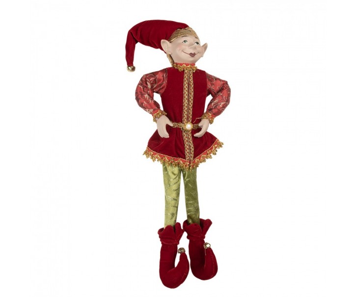 Vánoční dekorace Elf v červeném obleku - 10*6*46 cm Clayre & Eef