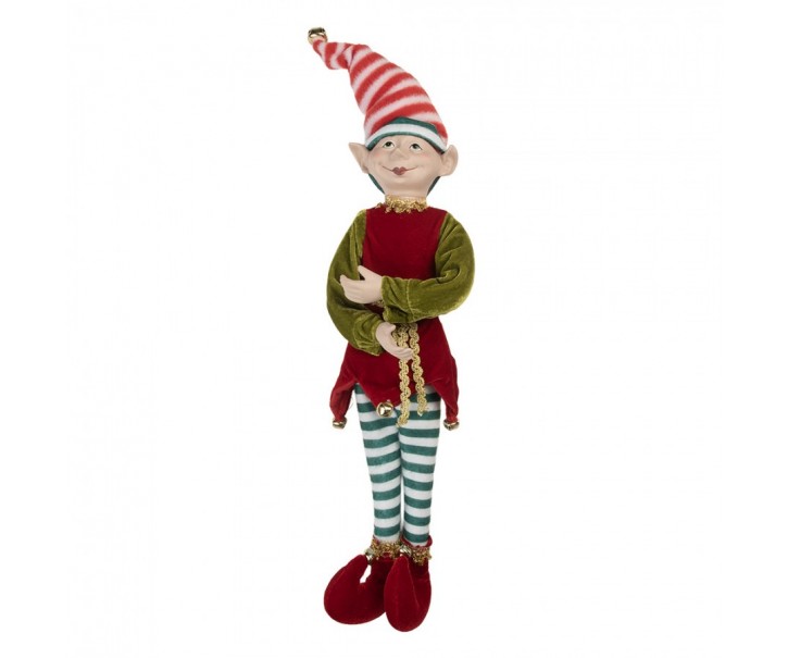 Vánoční dekorace Elf v červeném obleku - 13*10*56 cm Clayre & Eef