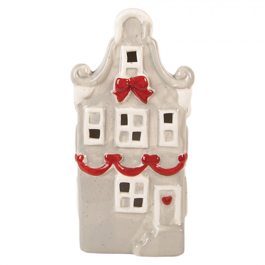Šedo-červený keramický LED domek Lamont - 11*9*22 cm