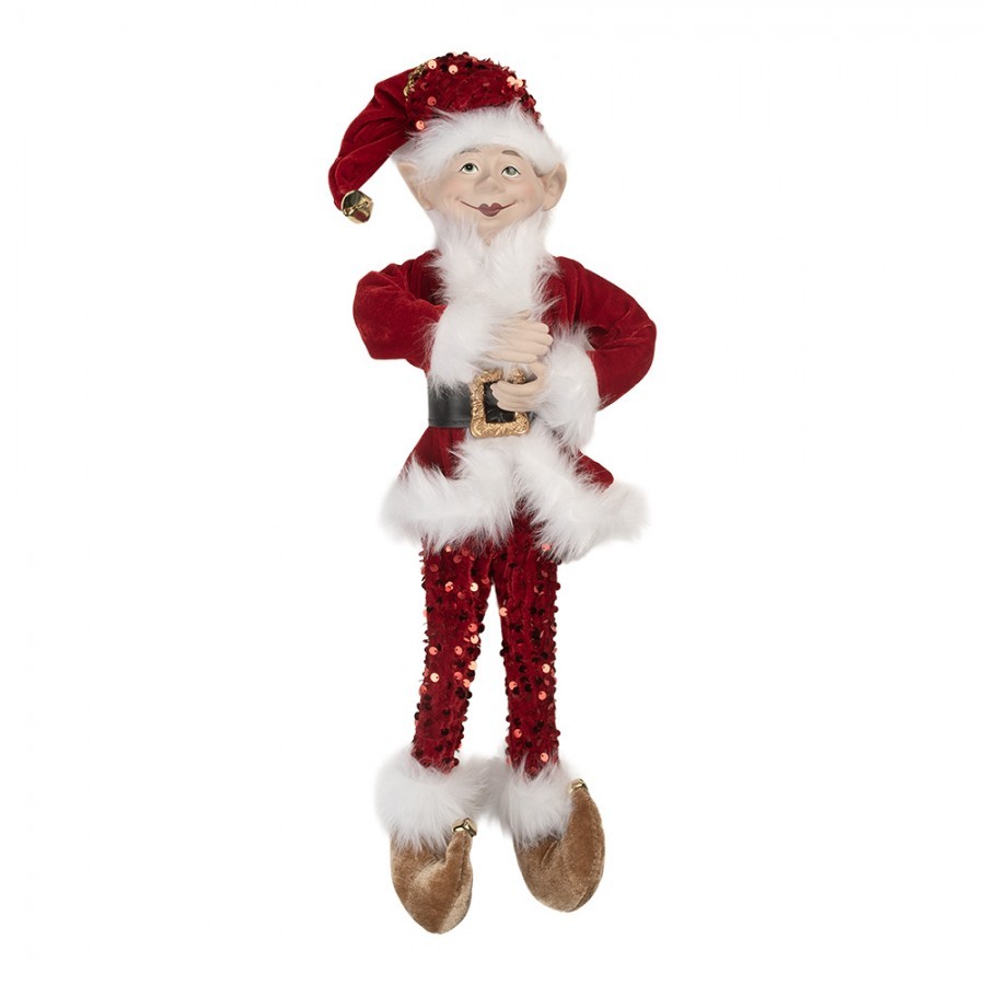 Vánoční dekorace Elf v červeném Santa obleku - 17*12*52 cm