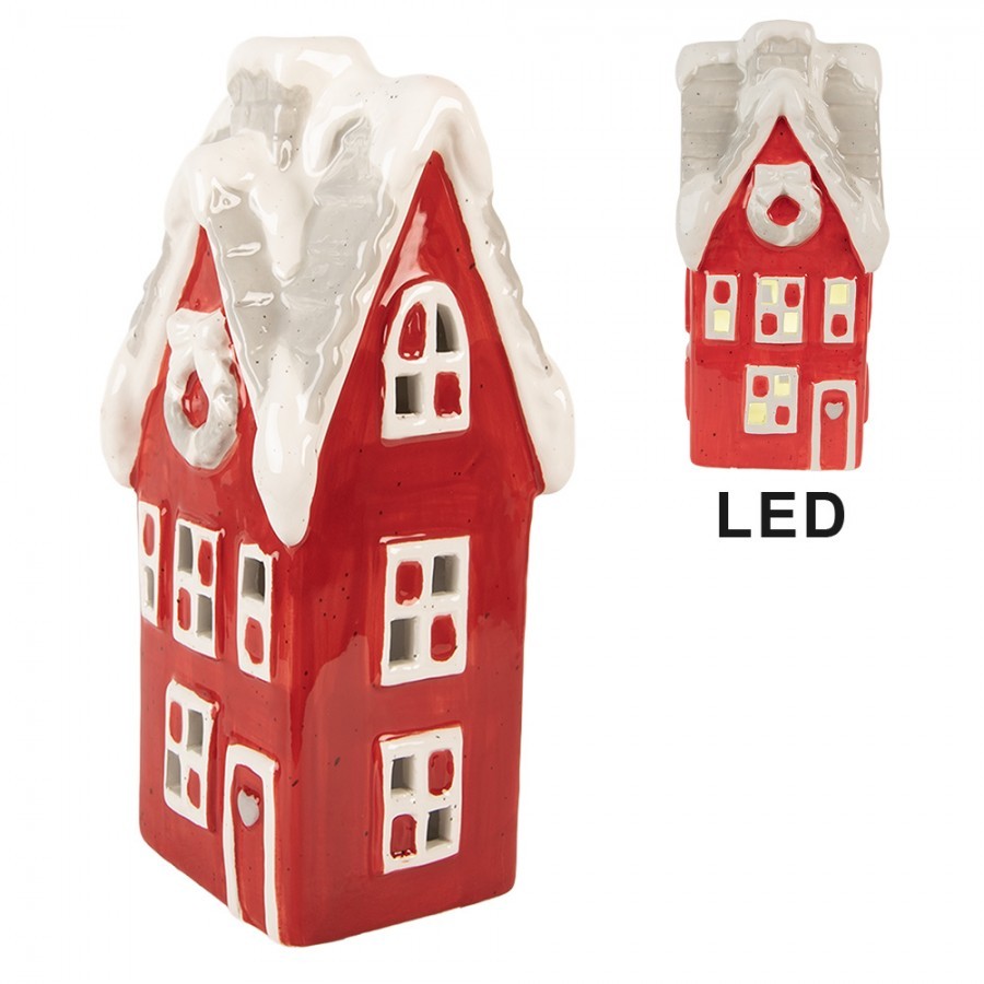 Červený keramický LED domek Lamont - 11*10*24 cm Clayre & Eef Červený keramický LED domek Lamont - 11*10*24 cm Clayre & Eef