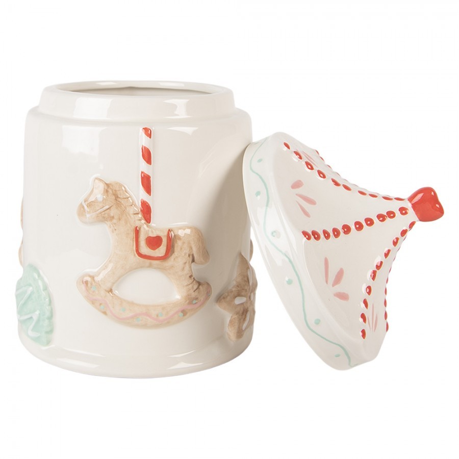 Bílá keramická dóza s houpacími koníky - Ø 15*22 cm Clayre & Eef Bílá keramická dóza s houpacími koníky - Ø 15*22 cm Clayre & Eef