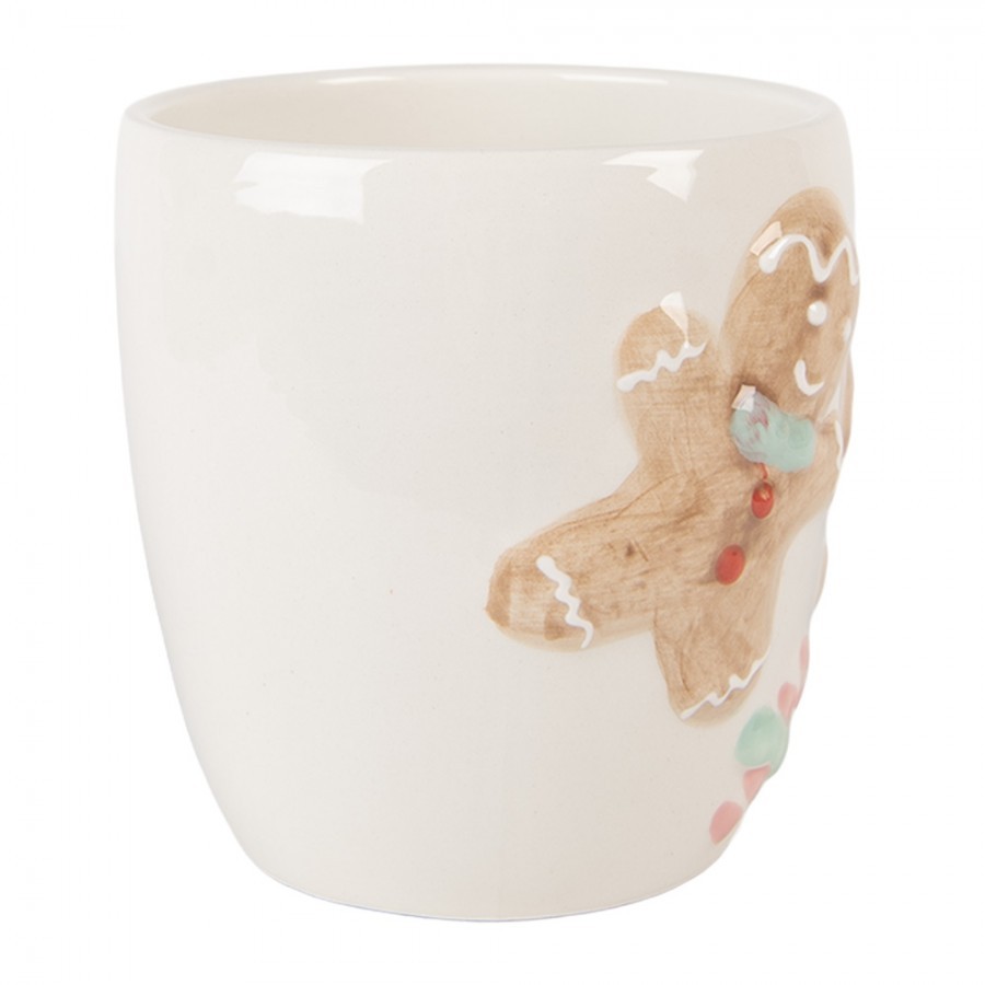 Bílý keramický hrneček s perníčkem Gingerbread - 14*9*10 cm / 350 ml Clayre & Eef Bílý keramický hrneček s perníčkem Gingerbread - 14*9*10 cm / 350 ml Clayre & Eef