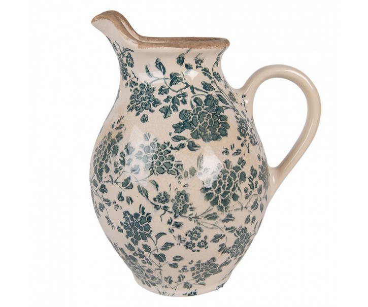 Béžový keramický džbán se zelenými květy Tien French M - 21*16*24 cm Clayre & Eef
