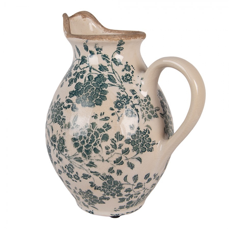 Béžový keramický džbán se zelenými květy Tien French M - 21*16*24 cm Clayre & Eef Béžový keramický džbán se zelenými květy Tien French M - 21*16*24 cm Clayre & Eef