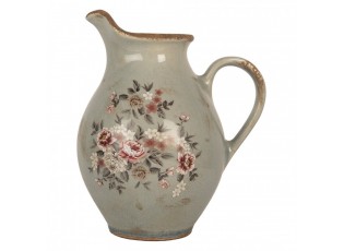 Zelený dekorační keramický džbán s květy Floria M - 21*16*24 cm