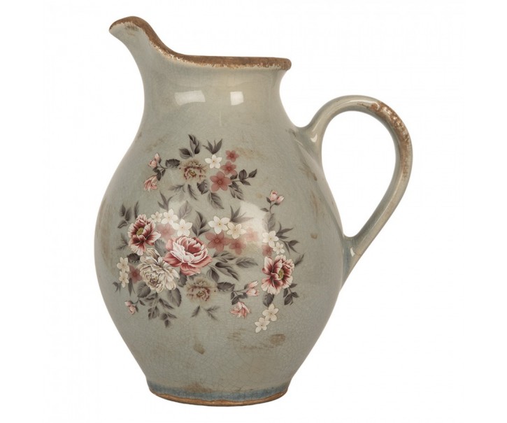 Zelený dekorační keramický džbán s květy Floria M - 21*16*24 cm Clayre & Eef