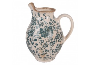 Béžový keramický džbán se zelenými květy Tien French S - 16*12*19 cm