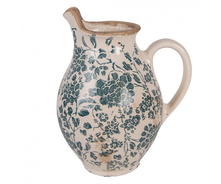 Béžový keramický džbán se zelenými květy Tien French S - 16*12*19 cm Clayre & Eef