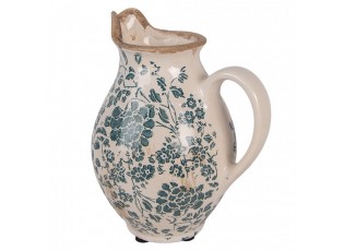 Béžový keramický džbán se zelenými květy Tien French S - 16*12*19 cm