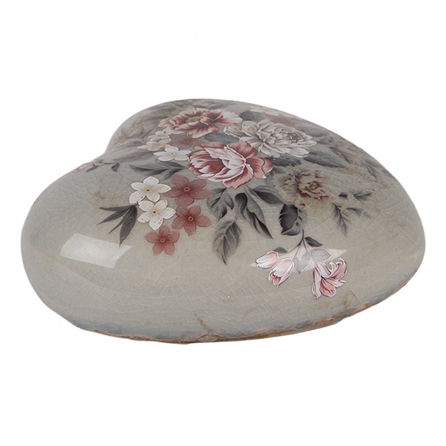 Zelená keramická dekorace srdce s květy Floria L - 11*11*4 cm Clayre & Eef Zelená keramická dekorace srdce s květy Floria L - 11*11*4 cm Clayre & Eef