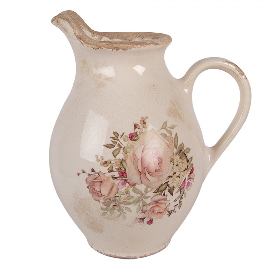 Béžový dekorační keramický džbán s růžemi Rosien - 21*16*24 cm