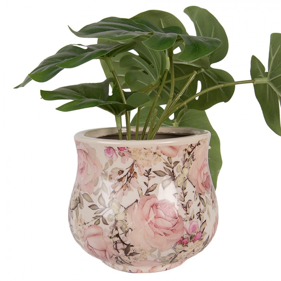 Keramický obal na květináč s růžemi Rosien S - Ø 15*13 cm Clayre & Eef Keramický obal na květináč s růžemi Rosien S - Ø 15*13 cm Clayre & Eef
