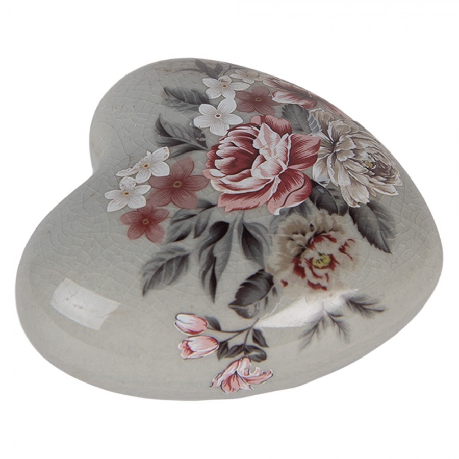 Zelená keramická dekorace srdce s květy Floria M - 8*8*4 cm Clayre & Eef Zelená keramická dekorace srdce s květy Floria M - 8*8*4 cm Clayre & Eef