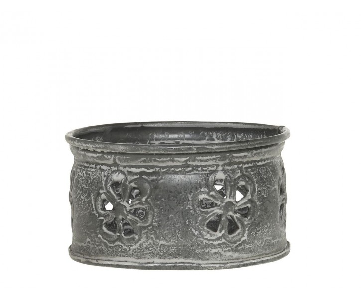 Zinkový antik kovový svícen na válcovou svíčku - Ø 10*6 cm Chic Antique