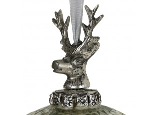 Stříbrná antik skleněná vánoční baňka s jelenem Deer - Ø 10*15 cm