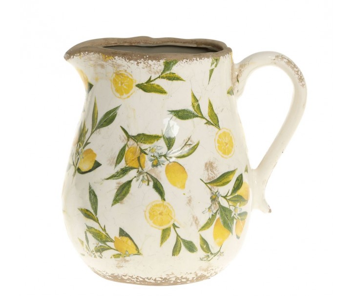 Béžový baňatý keramický džbán s citróny Limone - 16*20cm Chic Antique
