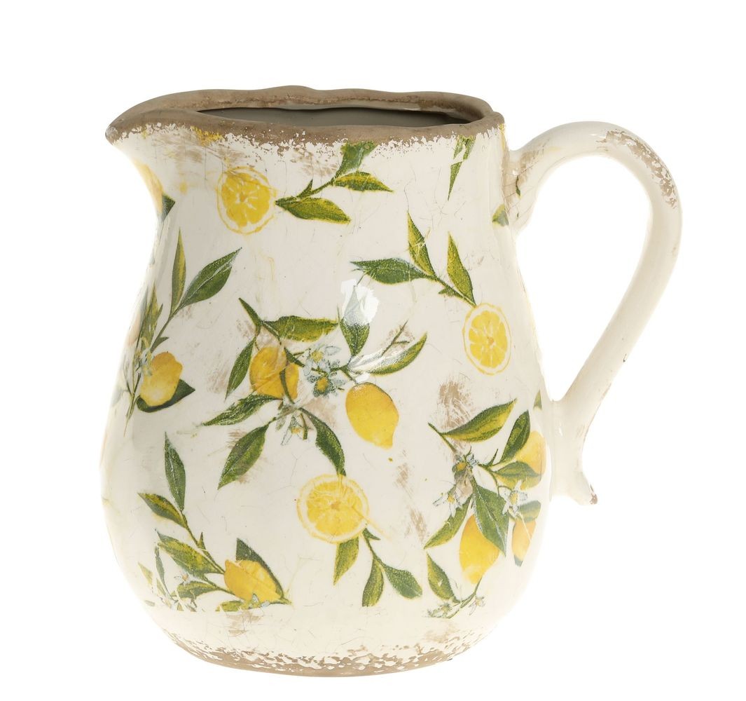 Béžový baňatý keramický džbán s citróny Limone - 16*20cm