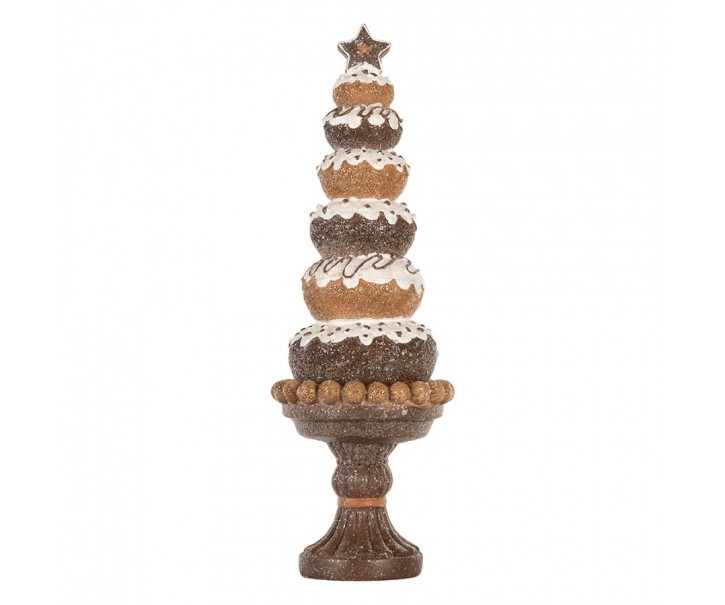 Hnědá vánoční dekorace donuty na podstavci - Ø 11*33 cm Clayre & Eef