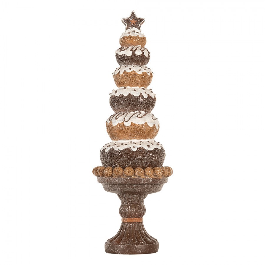 Hnědá vánoční dekorace donuty na podstavci - Ø 11*33 cm