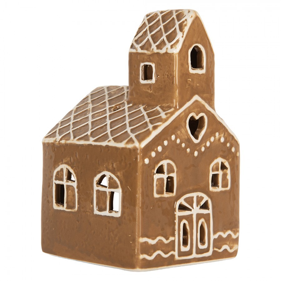 Hnědá keramická chaloupka na čajovou svíčku Gingerbread Cott - 10*10*16 cm Clayre & Eef Hnědá keramická chaloupka na čajovou svíčku Gingerbread Cott - 10*10*16 cm Clayre & Eef