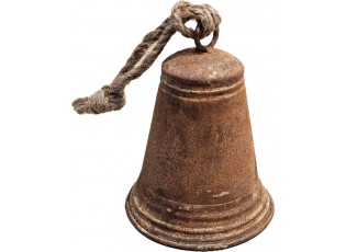 Rezavý antik veliký plechový zvonek se šňůrkou L - Ø 13*16 / 30 cm