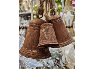 Rezavý antik plechový zvonek se šňůrkou S - Ø 7*10 / 20 cm
