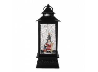 Černá vánoční lucerna sněžítko s LED osvětlením Santa - 10*10*28 cm / 3*AAA