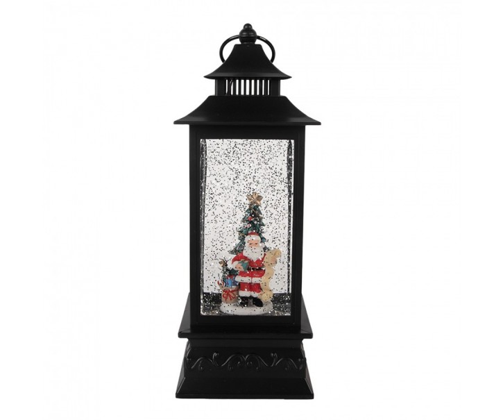 Černá vánoční lucerna sněžítko s LED osvětlením Santa - 10*10*28 cm / 3*AAA Clayre & Eef