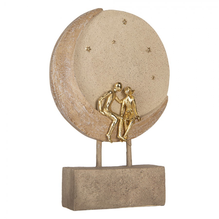 Béžovo-zlatá antik dekorace zamilovaný pár sedící na měsíci - 18*5*26 cm Clayre & Eef Béžovo-zlatá antik dekorace zamilovaný pár sedící na měsíci - 18*5*26 cm Clayre & Eef