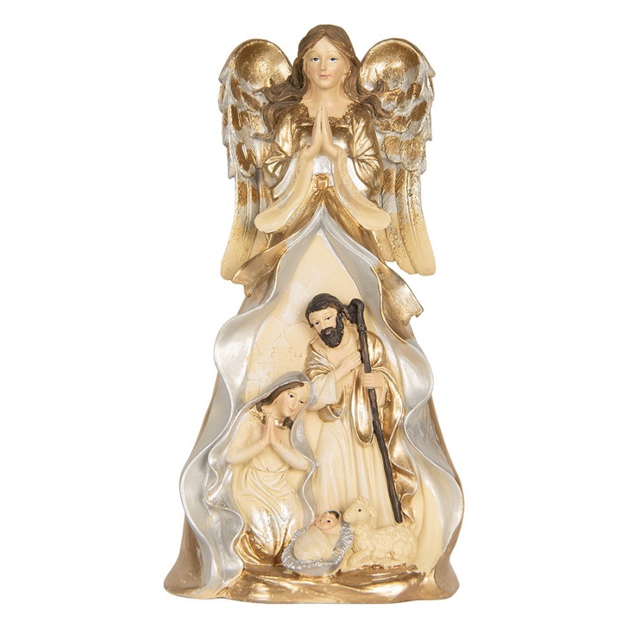 Zlatá antik dekorace anděl se svatou rodinou Angel - 16*13*31 cm Clayre & Eef Zlatá antik dekorace anděl se svatou rodinou Angel - 16*13*31 cm Clayre & Eef
