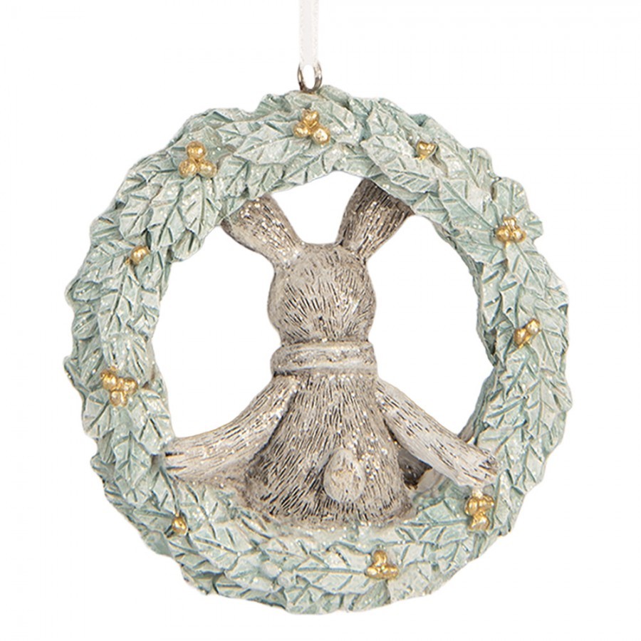 Závěsná dekorace králíček sedící na věnci - 8*3*8 cm Clayre & Eef Závěsná dekorace králíček sedící na věnci - 8*3*8 cm Clayre & Eef