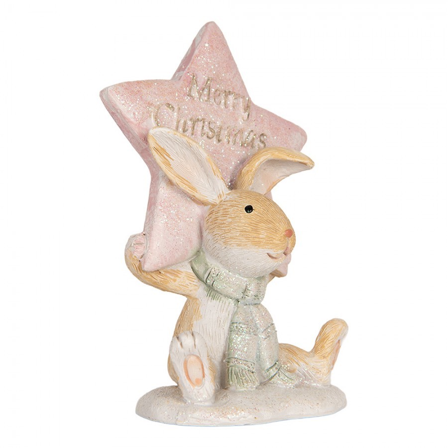 Zimní dekorace králíček s hvězdou Merry Christmas - 8*5*11 cm Clayre & Eef Zimní dekorace králíček s hvězdou Merry Christmas - 8*5*11 cm Clayre & Eef