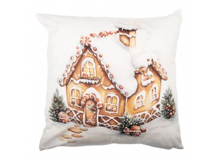 Bílý povlak na polštář s perníkovou chaloupkou Gingerbread - 45*45 cm