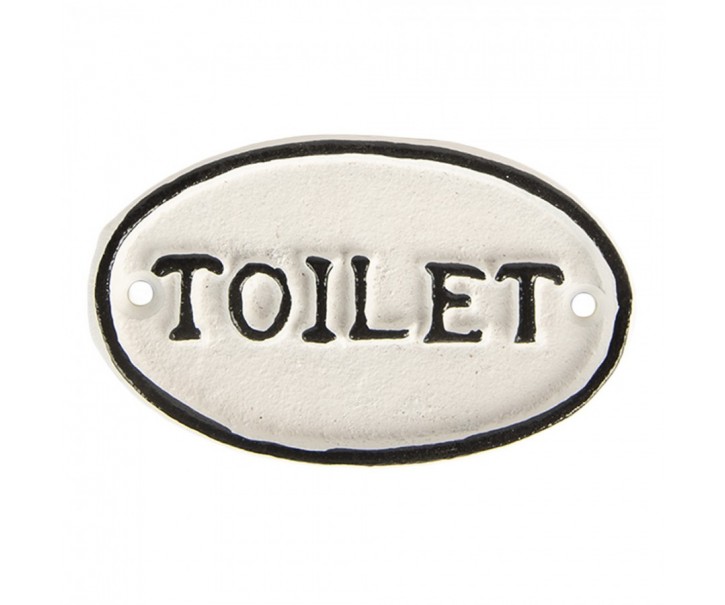 Bílo-černá antik litinová cedulka Toilet - 10*1*6 cm Clayre & Eef
