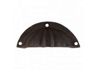 Hnědá antik litinová úchytka mušle s vroubky - 10*3*4 cm