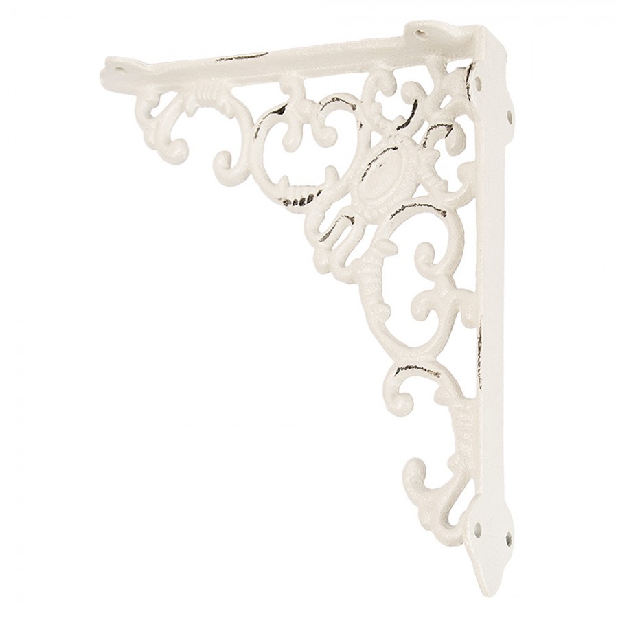 Bílá kovová policová konzole s ornamenty - 4*21*21 cm Clayre & Eef Bílá kovová policová konzole s ornamenty - 4*21*21 cm Clayre & Eef