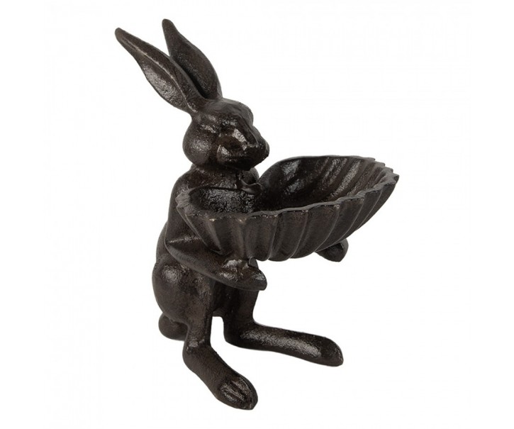 Hnědé antik litinové krmítko pro ptáčky zajíc - 16*13*17 cm Clayre & Eef