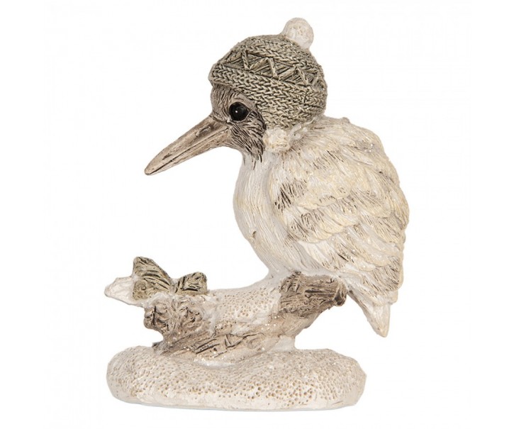 Béžová antik dekorace ptáček na větvičce - 7*6*8 cm Clayre & Eef