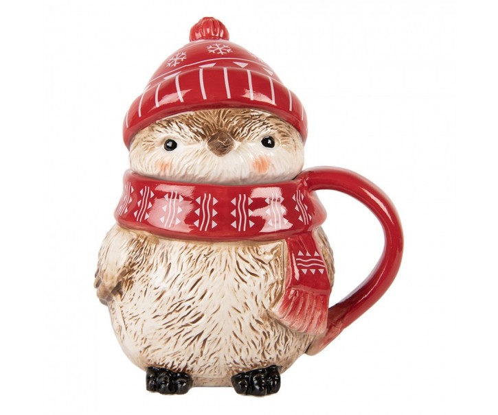 Keramický hrnek ptáček s víčkem a čepičkou - 15*11*17 cm / 500 ml Clayre & Eef