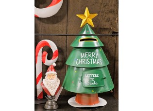 Zelená kovová schránka ve tvaru stromku Letters to Santa - Ø 18*35 cm