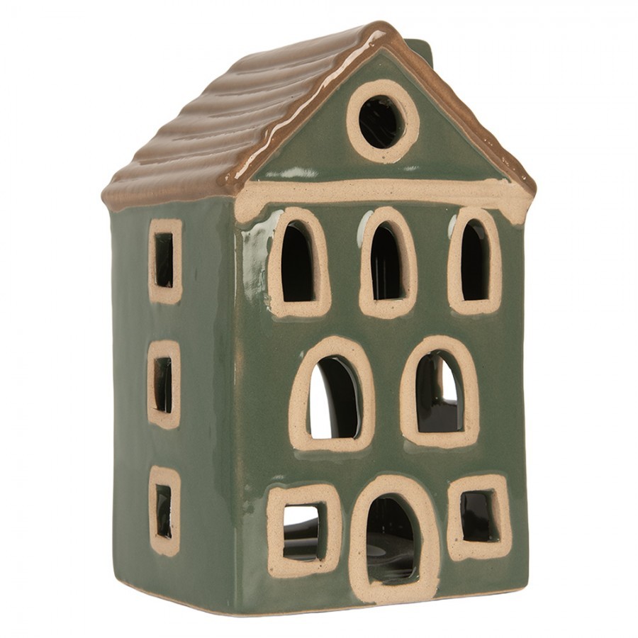 Zelený keramický domek na čajovou svíčku Lamont - 9*8*15 cm Clayre & Eef Zelený keramický domek na čajovou svíčku Lamont - 9*8*15 cm Clayre & Eef
