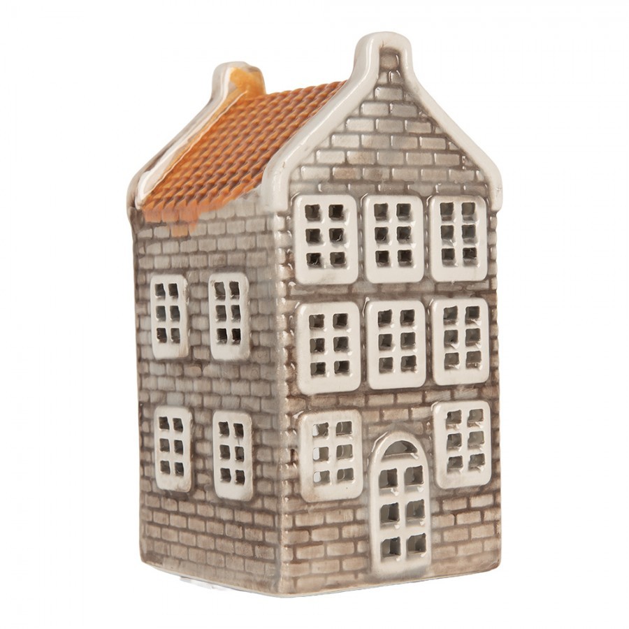 Šedý keramický domek na čajovou svíčku Lamont - 7*7*14 cm Clayre & Eef Šedý keramický domek na čajovou svíčku Lamont - 7*7*14 cm Clayre & Eef