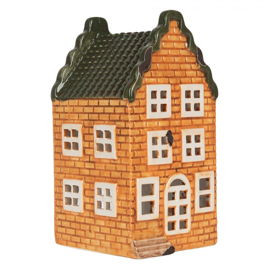Oranžový keramický domek na čajovou svíčku Lamont - 9*10*19 cm Clayre & Eef Oranžový keramický domek na čajovou svíčku Lamont - 9*10*19 cm Clayre & Eef