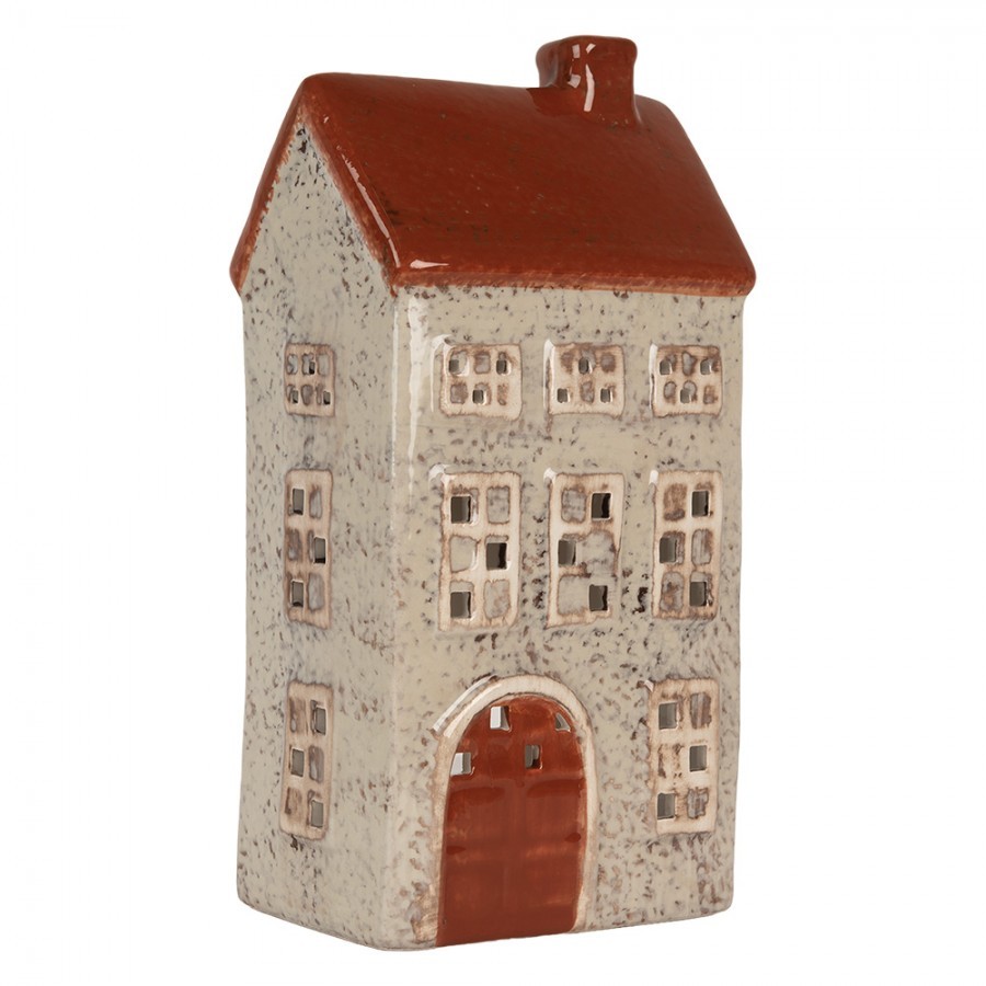 Béžový keramický domek na čajovou svíčku Lamont - 12*8*24 cm Clayre & Eef Béžový keramický domek na čajovou svíčku Lamont - 12*8*24 cm Clayre & Eef